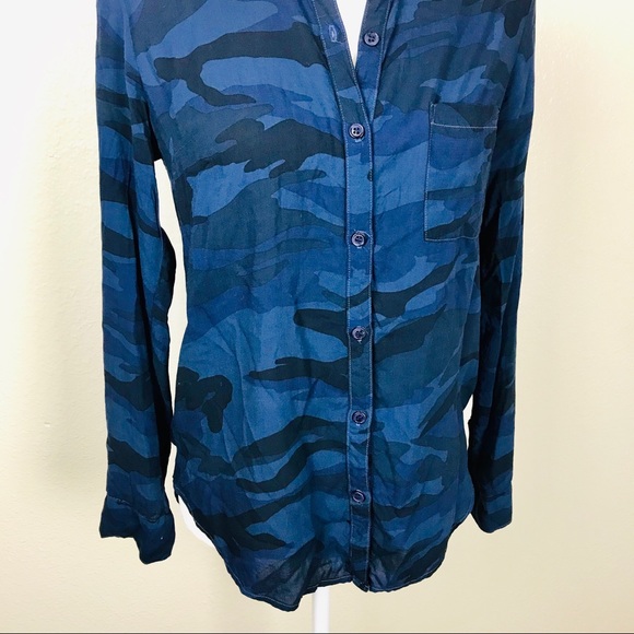 Splendid Camo Print Navy Button Down Shirt - Picture 3 of 11